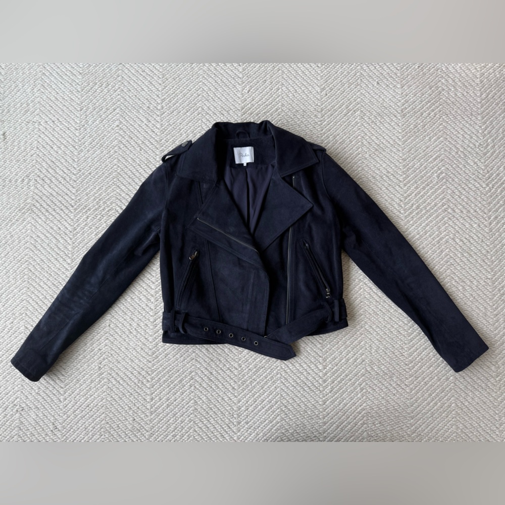 Parker Blue Leather Suede Moto Jacket sz xS